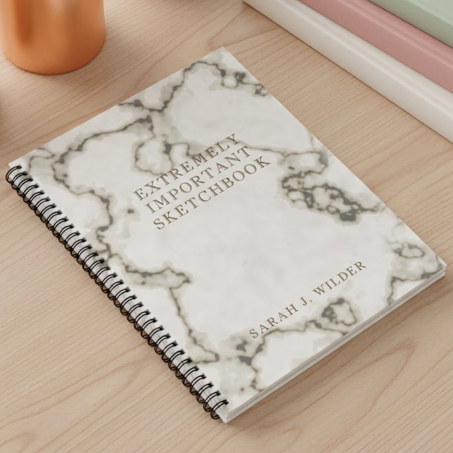 Personalized Marble Extremely Important Sketchbook Notebook (Elevate your home office or creative space with this beautiful and 'extremely important' notebook)