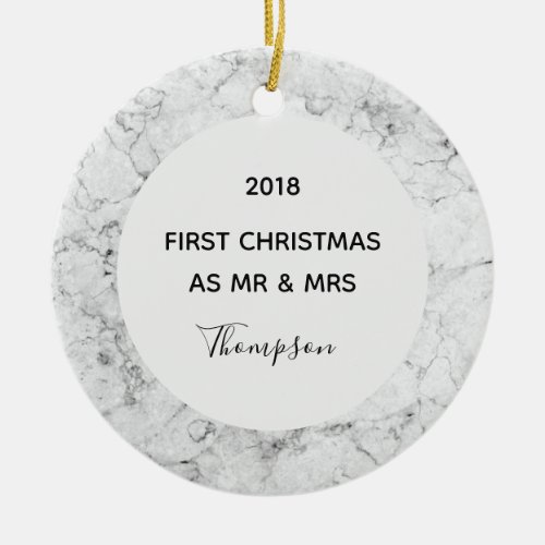 Personalized Marble First Christmas as Mr and Mrs Ceramic Ornament