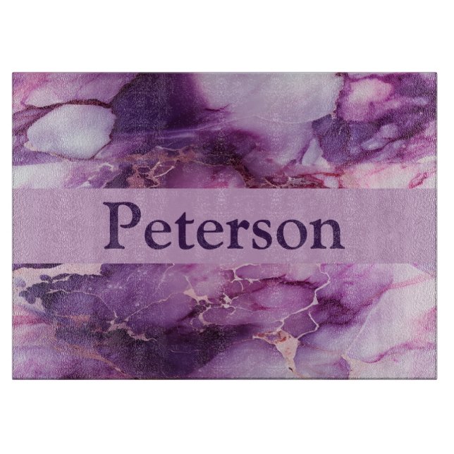 Personalized Marble Look Glass Cutting Board (Front)