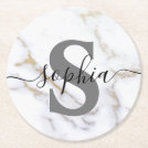 Personalized Marble Monogram Custom Text Modern Round Paper Coaster Personalized Marble Monogram Custom Text Modern Round Paper Coaster