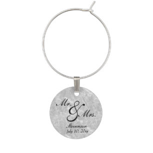 Personalized Marble Mr & Mrs Wine Tag Glass Charm