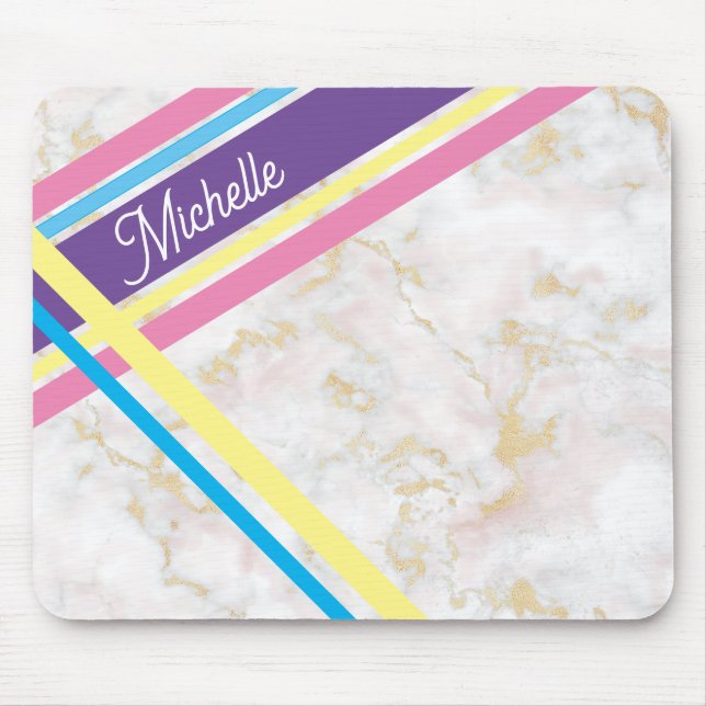 Personalized Marble Pink Mouse Desk Pad Computer (Front)