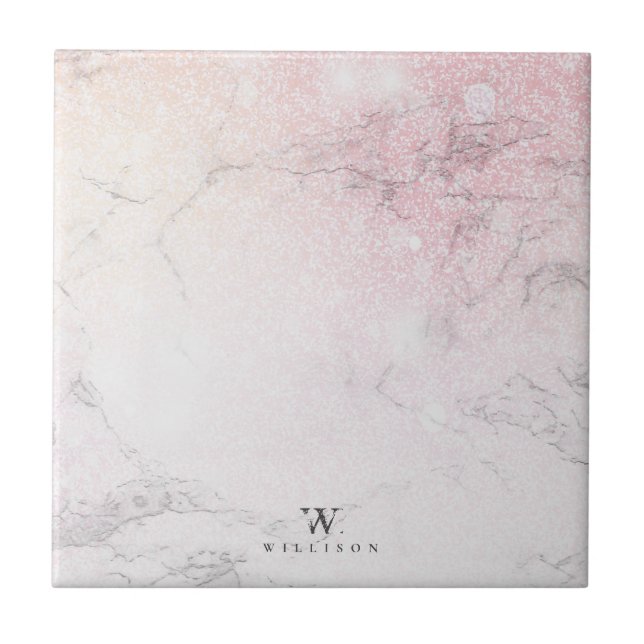 Personalized Marble rose Glitter Ceramic Tile (Front)