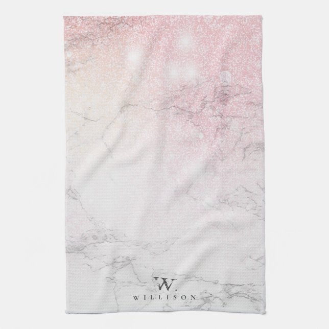 Personalized Marble rose Glitter Kitchen Towel (Vertical)