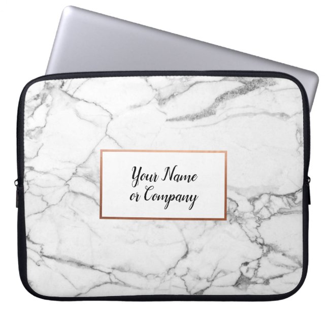 Personalized Marble & Rose Gold iMac Laptop Sleeve (Front)