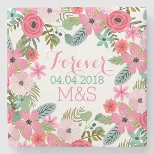 Personalized marble stone coaster Floral wedding