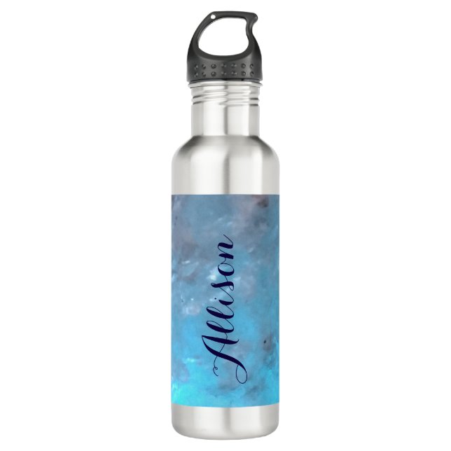 Personalized Marble Turquoise Blue Trendy Stainless Steel Water Bottle (Front)