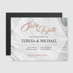 Personalized Marble Wedding Save the Date, hexagon Magnetic Invitation