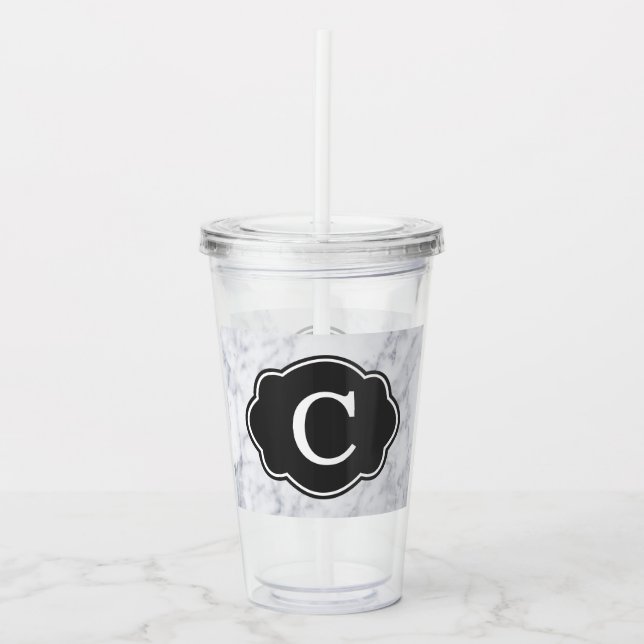 Personalized Marble With Black Decal Acrylic Tumbler (Front)