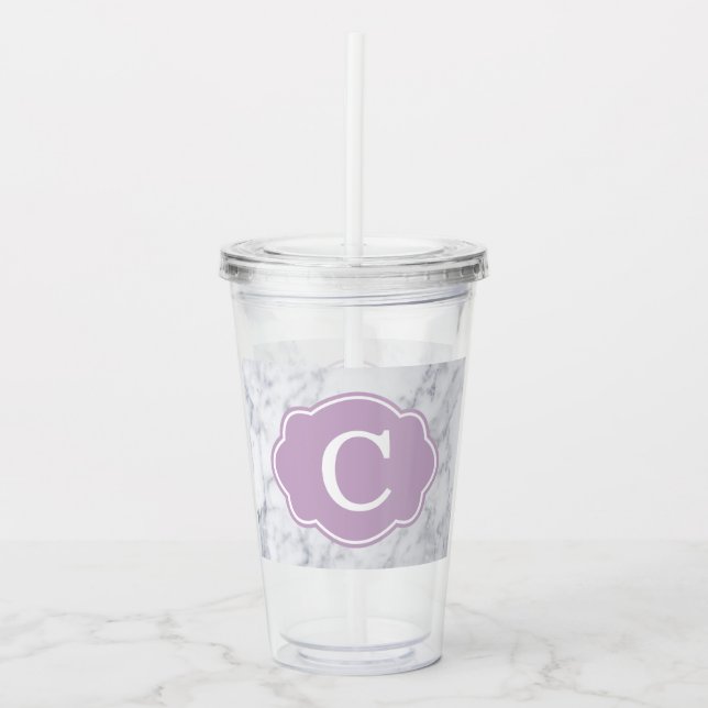 Personalized Marble With Lavender Decal Acrylic Tumbler (Front)