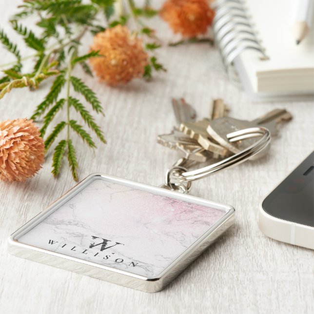 Personalized Marble with rose glitter Keychain (Side)