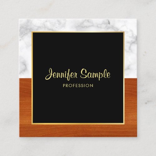Personalized Marble Wood Gold Modern Elegant Square Business Card