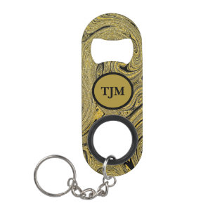 Personalized Marbleized Decorative Black Gold Keychain Bottle Opener