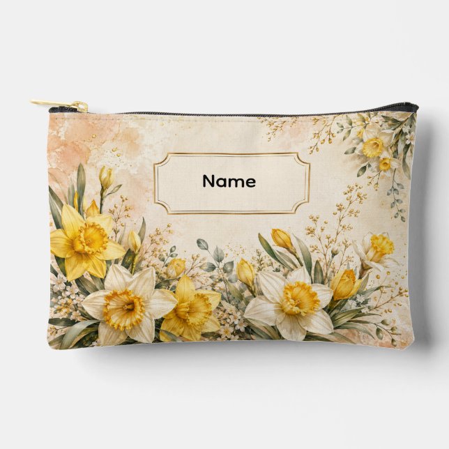 Personalized March Birth Flower Daffodil Accessory Pouch (Front)