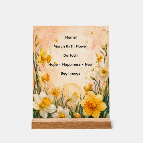 Personalized March Birth Flower Daffodil Acrylic Sign