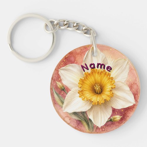 Personalized March Birth Flower Daffodil Keychain