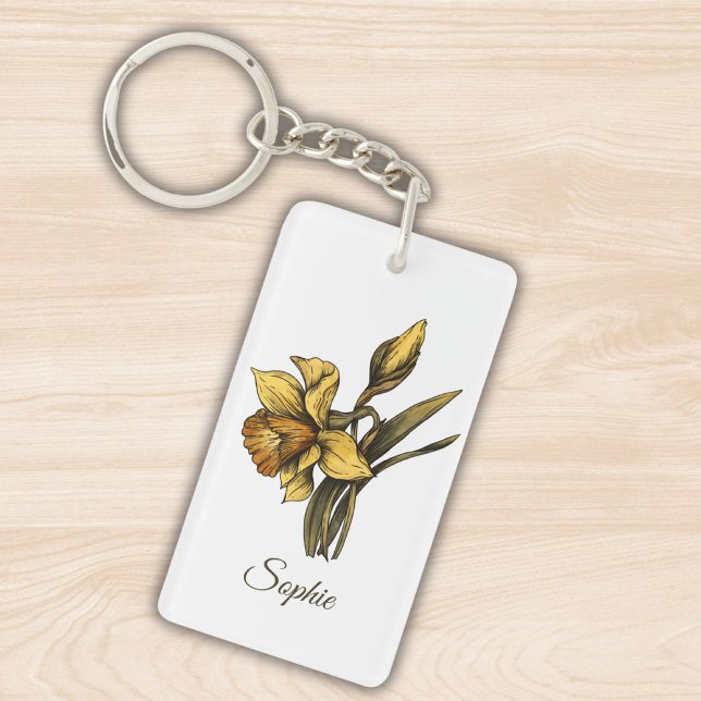 Personalized March Birth Flower Daffodil Keychain (Creator Uploaded)
