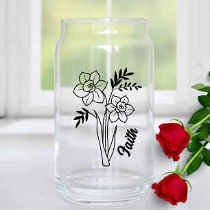 Personalized March Birth Month Flower Daffodil Can Glass