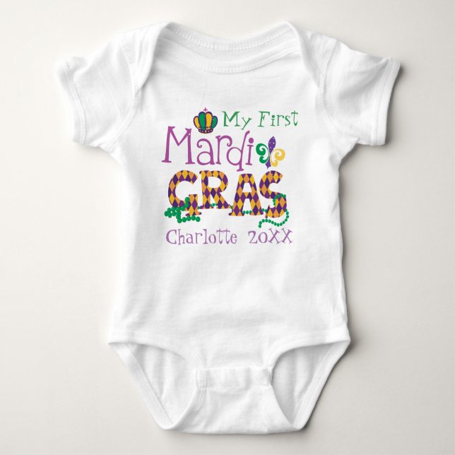 Personalized Mardi Gras Baby Bodysuit (Front)