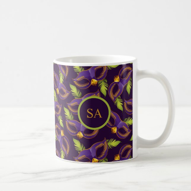 Personalized Mardi Gras Gold Green Purple Mask Coffee Mug (Right)