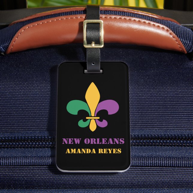 Personalized Mardi Gras New Orleans Luggage Tag (Front Insitu 2)