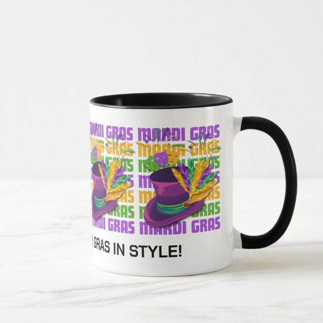Personalized MARDI GRAS Top Hat Feathers Mug (Right)