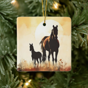 Personalized Mare, Foal Baby's 1st Christmas Horse Ceramic Ornament