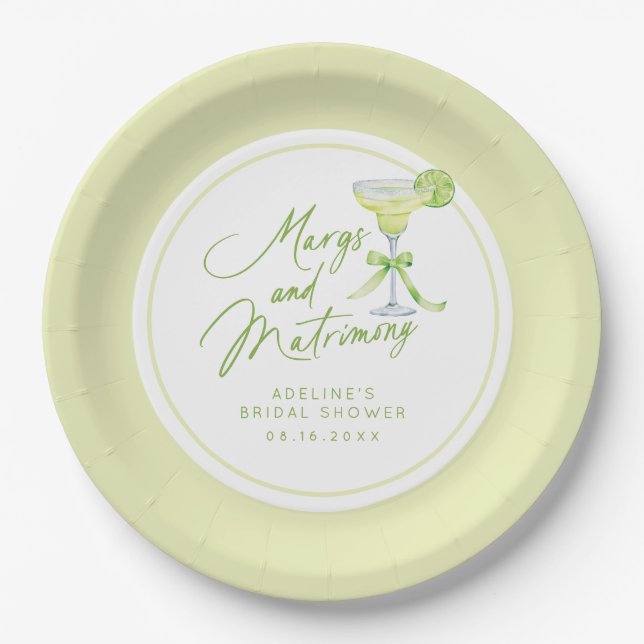 Personalized Margs And Matrimony Bridal Shower Paper Plates (Front)