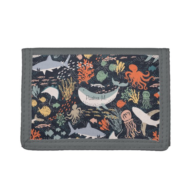 Personalized | Marine Life Tri-fold Wallet (Front)