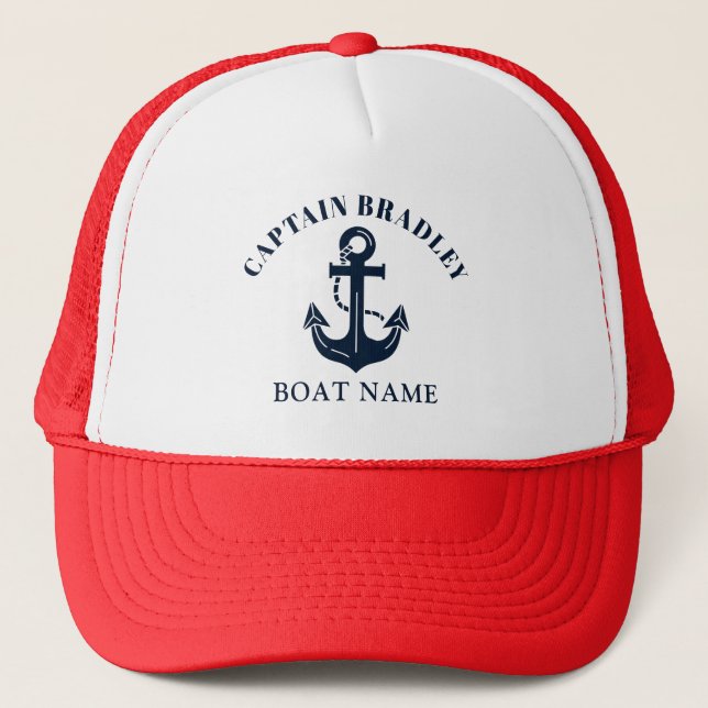 Personalized Maritime Captain Text Sailing  Trucker Hat (Front)