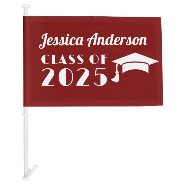 Personalized Maroon and White Graduation  Car Flag (Front)