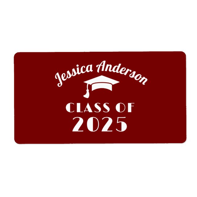Personalized Maroon and White Graduation  Label (Front)
