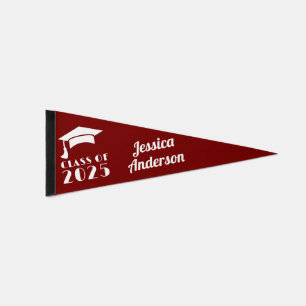 Personalized Maroon and White Graduation  Pennant Flag