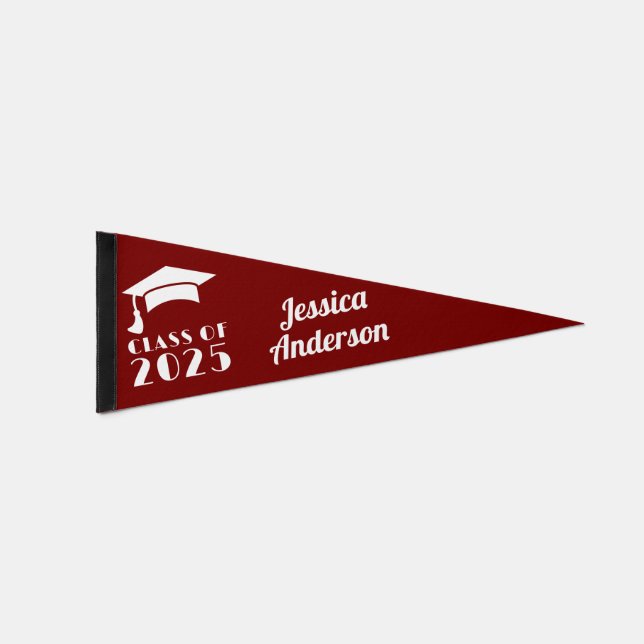 Personalized Maroon and White Graduation  Pennant Flag (Front)