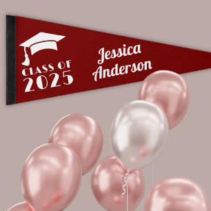 Personalized Maroon and White Graduation Pennant Flag