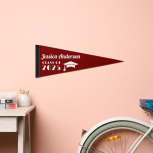 Personalized Maroon and White Graduation Pennant Flag