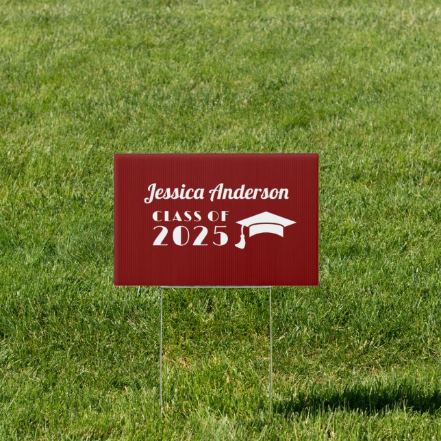 Personalized Maroon and White Graduation  Sign (Insitu)