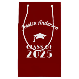 Personalized Maroon and White Graduation  Small Gift Bag