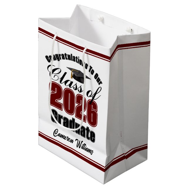 Personalized Maroon Class of 2026 Graduation Medium Gift Bag (Front Angled)