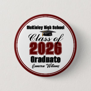 Personalized Maroon Class of 2026 Graduation Party Button