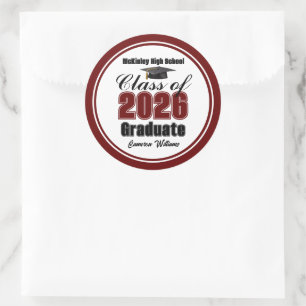 Personalized Maroon Class of 2026 Graduation Party Classic Round Sticker