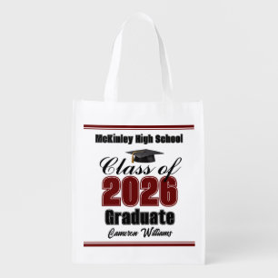 Personalized Maroon Class of 2026 Graduation Party Grocery Bag