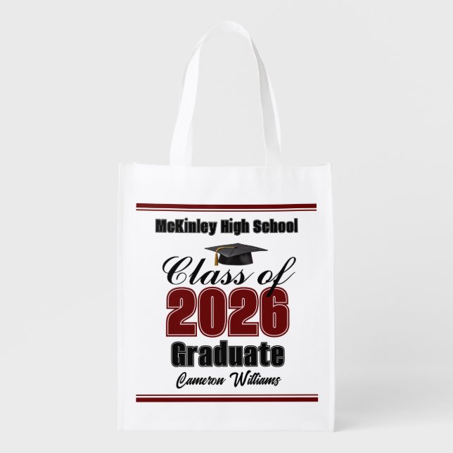 Personalized Maroon Class of 2026 Graduation Party Grocery Bag (Front)