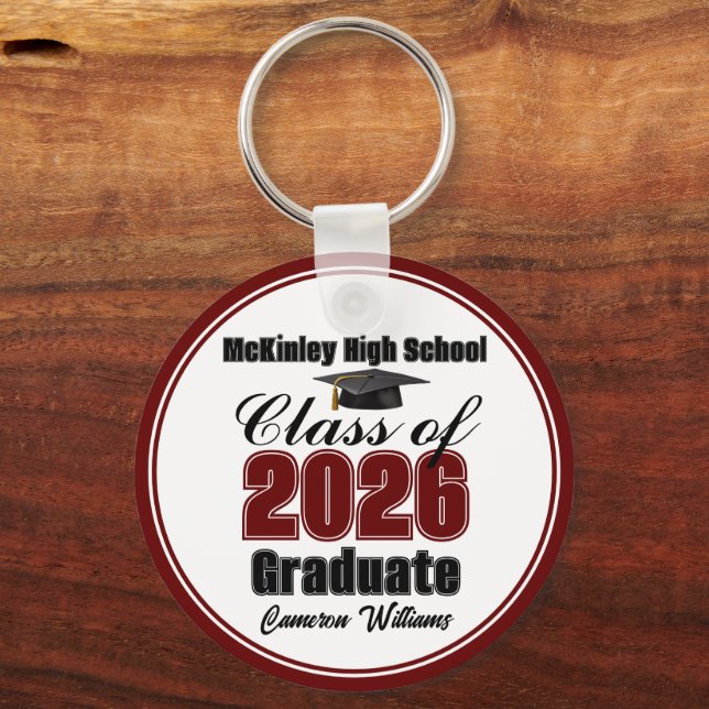 Personalized Maroon Class of 2026 Graduation Party Keychain (Front)