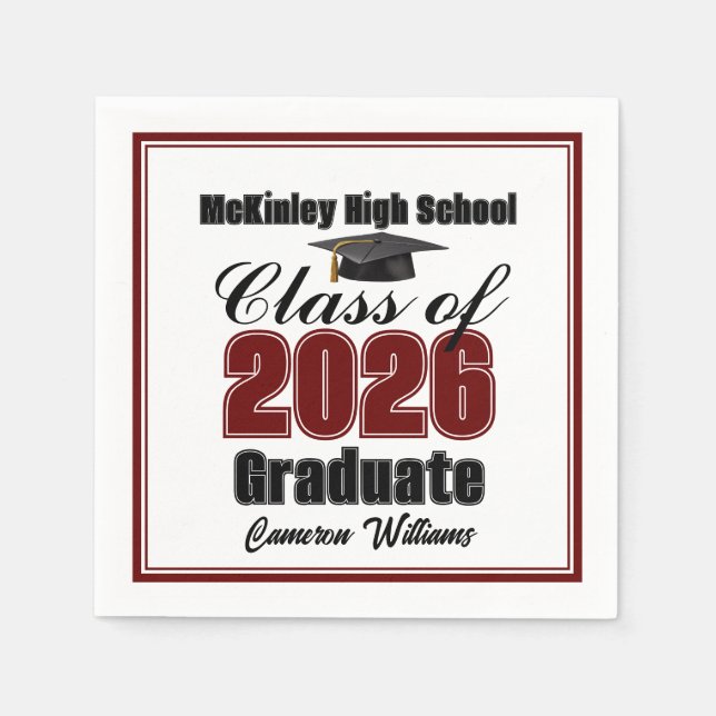 Personalized Maroon Class of 2026 Graduation Party Napkins (Front)