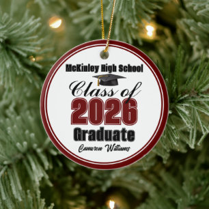 Personalized Maroon Class of 2026 Graduation Photo Ceramic Ornament