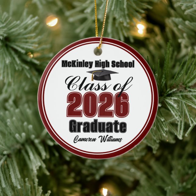 Personalized Maroon Class of 2026 Graduation Photo Ceramic Ornament (Tree)