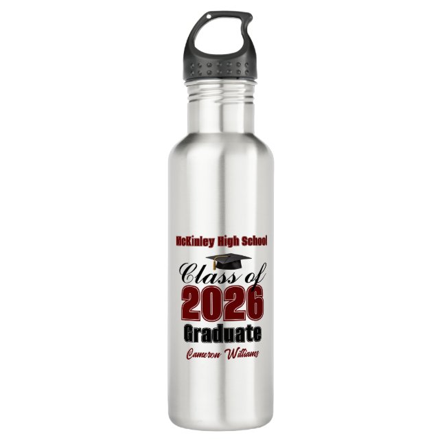 Personalized Maroon Class of 2026 Graduation Stainless Steel Water Bottle (Front)