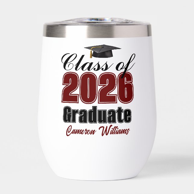 Personalized Maroon Class of 2026 Graduation Thermal Wine Tumbler (Front)