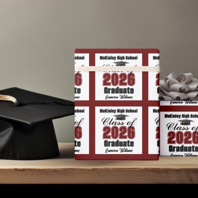 Personalized Maroon Class of 2026 Graduation Wrapping Paper
